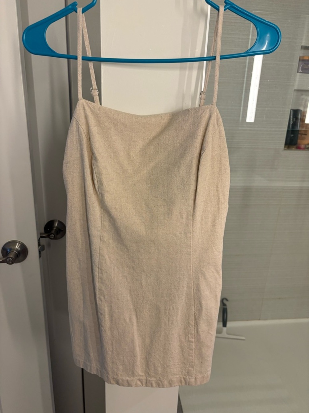 Anthropologie Beige Cream Ring-Detail Spaghetti Strap Dress